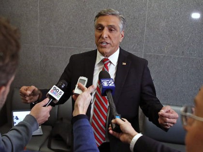 Challenger U.S. Rep. Lou Barletta meets with reporters following his second debate with U.S. Sen. Bob Casey, D-PA, Friday Oct. 26, 2018, in the studio of KDKA-TV in Pittsburgh. Casey, 58, of Scranton, is seeking a third six-year term. Barletta, 62, of Hazleton, is in his fourth term in Congress. …