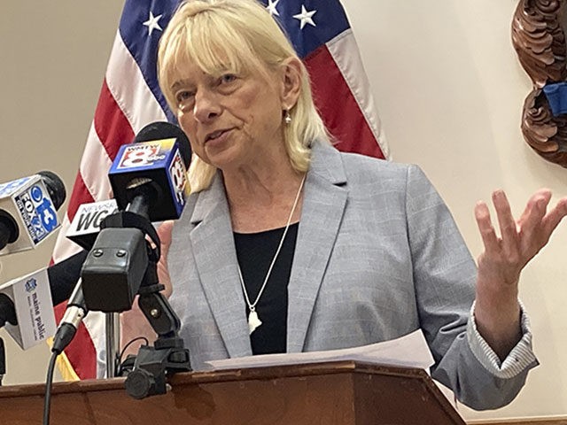 Maine Gov. Janet Mills speaks to reporters in her cabinet room, Tuesday, July 13, 2021, in Augusta, Maine, after announcing she has vetoed a bill to replace the state's privately owned electric utilities with a consumer-owned utility. (AP Photo/David Sharp)