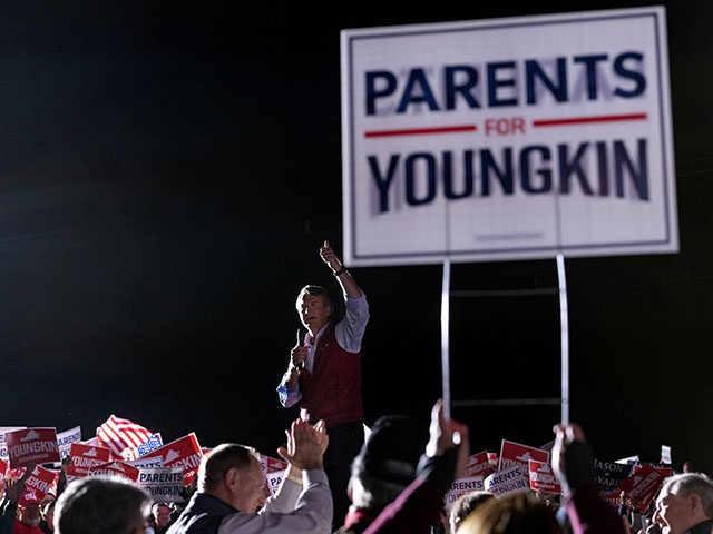 Republican gubernatorial candidate Glenn Youngkin addresses supporters at a campaign rally