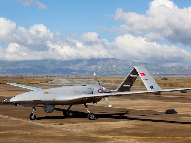 The Turkish-made Bayraktar TB2 drone is pictured on December 16, 2019 at Gecitkale military airbase near Famagusta in the self-proclaimed Turkish Republic of Northern Cyprus (TRNC). - The Turkish military drone was delivered to northern Cyprus amid growing tensions over Turkey's deal with Libya that extended its claims to the …