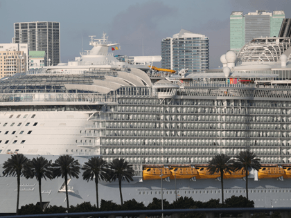 Royal Caribbean Symphony of the Seas Cruise ship which is the world's largest passenger liner is seen docked at PortMiami after returning to port from a Eastern Caribbean cruise as the world deals with the coronavirus outbreak on March 14, 2020 in Miami, Florida. U.S. President Donald Trump tweeted yesterday …