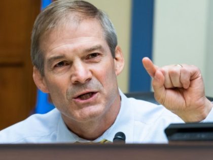 Jim Jordan, R-Ohio, questions Postmaster General Louis DeJoy during a House Oversight and Reform Committee hearing on slowdowns at the Postal Service ahead of the November elections on Capitol Hill in Washington,DC on August 24, 2020. (Photo by Tom Williams / POOL / AFP) (Photo by TOM WILLIAMS/POOL/AFP via Getty …