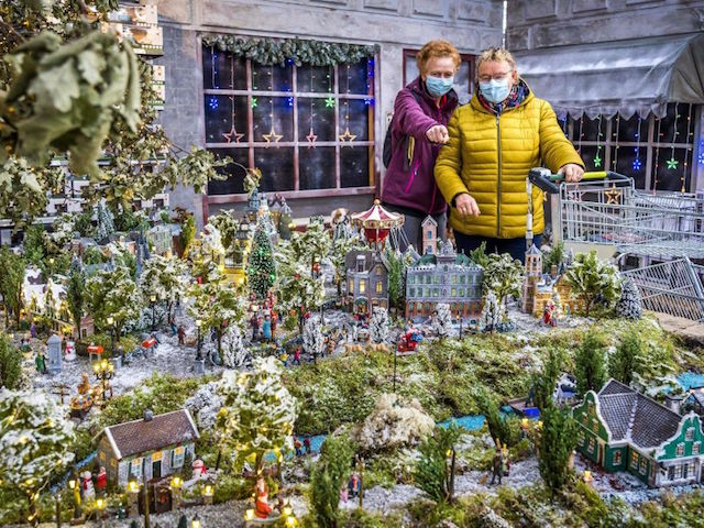 Customers discovers the Christmas decorations at a garden center in Zoetermeer, on October 16, 2020. (Photo by Lex van LIESHOUT / ANP / AFP) / Netherlands OUT (Photo by LEX VAN LIESHOUT/ANP/AFP via Getty Images)