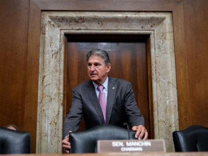 WASHINGTON, DC - JUNE 15: Committee chairman Sen. Joe Manchin (D-WV) arrives for a Senate Committee on Energy and Natural Resources hearing on Capitol Hill June 15, 2021 in Washington, DC. The hearing focused on President Biden's budget request for the Department of Energy for Fiscal Year 2022. (Photo by …