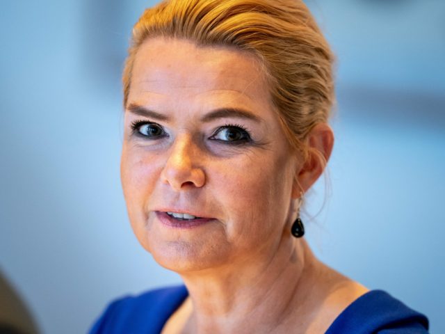 Former Danish Immigration Minister Inger Stojberg is pictured on September 2, 2021 at Eigtveds Warehouse in Copenhagen, where she faces an impeachment trial over her policy of separating asylum seeking couples who arrived in the country. - Denmark OUT (Photo by Mads Claus Rasmussen / Ritzau Scanpix / AFP) / …