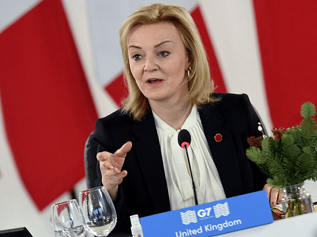 Britain's Foreign Secretary Liz Truss speaks during a G7 Foreign Ministers Working Lunch on Africa on the first day of the G7 foreign ministers summit in Liverpool, north-west England on December 11, 2021. - The two-day gathering in Liverpool, northwest England, of foreign and development ministers from the group of wealthy countries -- the last in-person meeting of Britain's year-long G7 presidency -- comes amid rising global tensions. (Photo by OLIVIER DOULIERY / POOL / AFP) (Photo by OLIVIER DOULIERY/POOL/AFP via Getty Images)