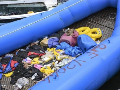 LAMPEDUSA, ITALY - AUGUST 04: An inflatable boat used by migrants landed in recent days in Lampedusa and abandoned waiting to be demolished on August 04, 2020 in Lampedusa, Italy. The Italian island has reportedly run out of room to quarantine migrants, as is required as part of Italy's anti-coronavirus …