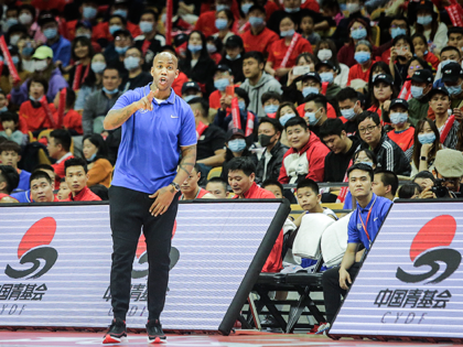 The Male Dingle Star team of Stephon Marbury reacts during 2020 Yao Foundation Charity tournament on October 4, 2020 in Wuhan, Hubei province, China.The tournament pits a Chinese basketball star team and against Male Dingle Star team, coached by Du Feng and Stephon Marbury respectively. China is celebrating its national …