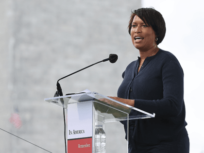 District of Columbia Mayor Muriel Bowser delivers remarks during the opening ceremony of 'In America: Remember,' a public art installation commemorating all the Americans who have died due to COVID-19 near the Washington Monument on September 17, 2021 in Washington, DC. The concept of artist Suzanne Brennan Firstenberg, the installation …