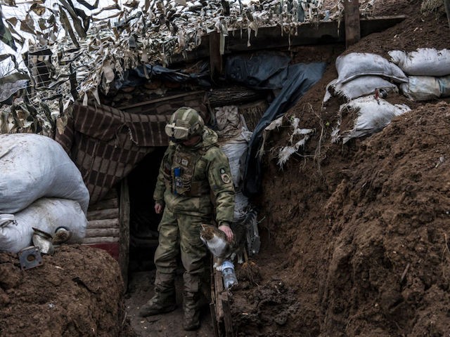 ZOLOTE, UKRAINE - DECEMBER 12: on December 12, 2021 in Zolote, Ukraine. A build-up of Russian troops along the border with Ukraine has heightened worries that Russia intends to invade the Donbas region, most of which is held by separatists after a 7-year-long war with the Ukrainian government. On Tuesday, U.S. President Joe Biden met with Russian President Vladimir Putin via video conference to discuss the escalation tensions. (Photo by Brendan Hoffman/Getty Images)