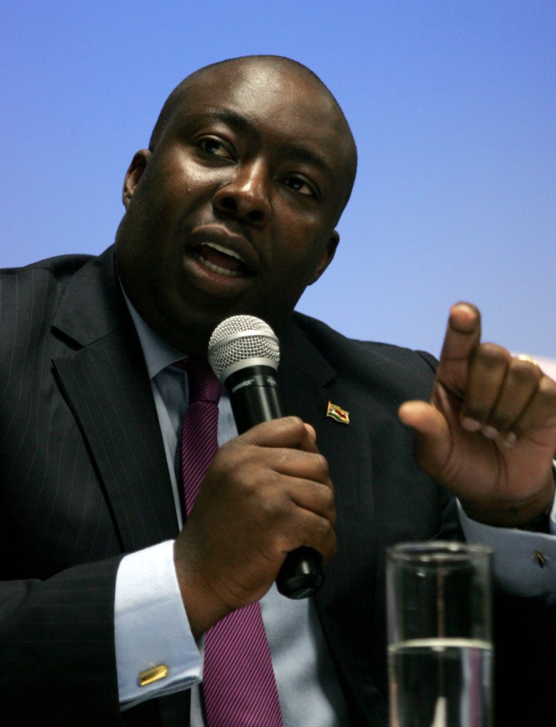 Zimbabwe's Indigenisation minister Saviour Kasukuwere addresses on January 11, 2013 guests at a ceremony in Harare where Impala Platinum, the world's number two producer of platinum sealed a deal to sell a 51-percent stake in its Zimbabwean unit Zimplats under a state-imposed black empowerment scheme. AFP PHOTO / JEKESAI NJIKIZANA (Photo credit should read JEKESAI NJIKIZANA/AFP via Getty Images)