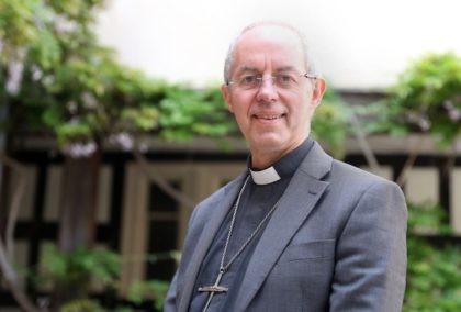 Archbishop of Canterbury Justin Welby poses outside St George's Chapel, in Windsor on