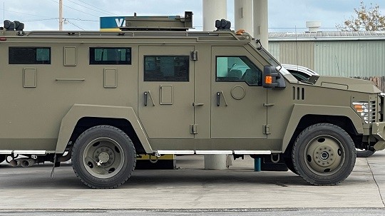 An FBI MRAP vehicle used in the raid on the detective's residence. (Breitbart Texas/Randy Clark)