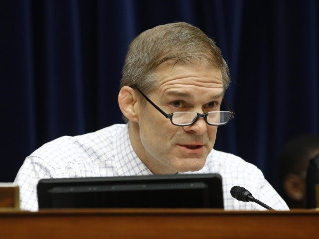 FILE - In this Wednesday, March 11, 2020 file photo, Rep. Jim Jordan, R-Ohio, speaks during a House Oversight Committee hearing on preparedness for and response to the coronavirus outbreak on Capitol Hill in Washington. On Friday, March 27, 2020, The Associated Press reported on stories circulating online incorrectly asserting …