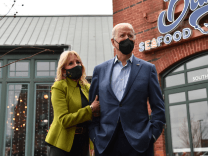 US President Joe Biden and First Lady Jill Biden arrive at Banks Seafood Kitchen for lunch, in Wilmington, Delaware, on December 31, 2021. (Photo by Nicholas Kamm / AFP) (Photo by NICHOLAS KAMM/AFP via Getty Images)
