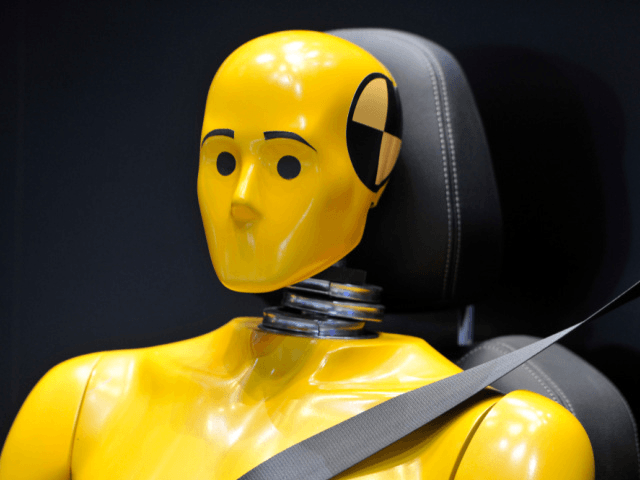 GENEVA, SWITZERLAND - MARCH 02: A Crash test dummy is displayed during the Geneva Motor Show 2016 on March 2, 2016 in Geneva, Switzerland. (Photo by Harold Cunningham/Getty Images)