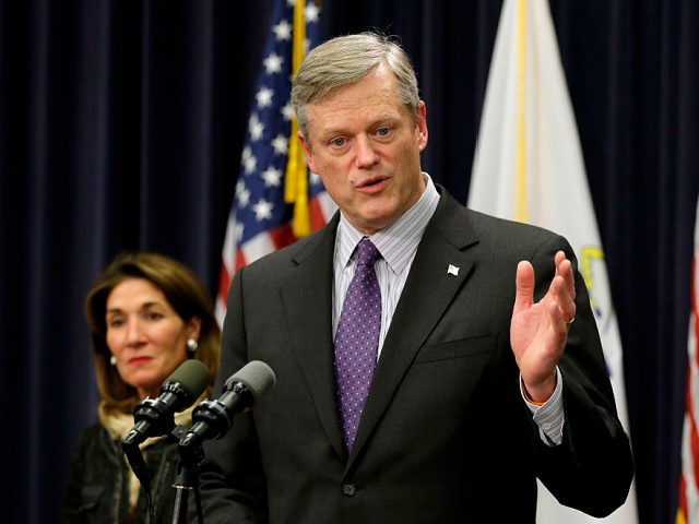 FILE — Massachusetts Republican Gov. Charlie Baker, right, faces reporters as Mass. Lt. Gov. Karyn Polito, left, looks on during a news conference at the Statehouse, Jan. 25, 2017, in Boston. Baker announced Wednesday, Dec. 1, 2021 that he won't seek a third term as governor of Massachusetts. (AP Photo/Steven …
