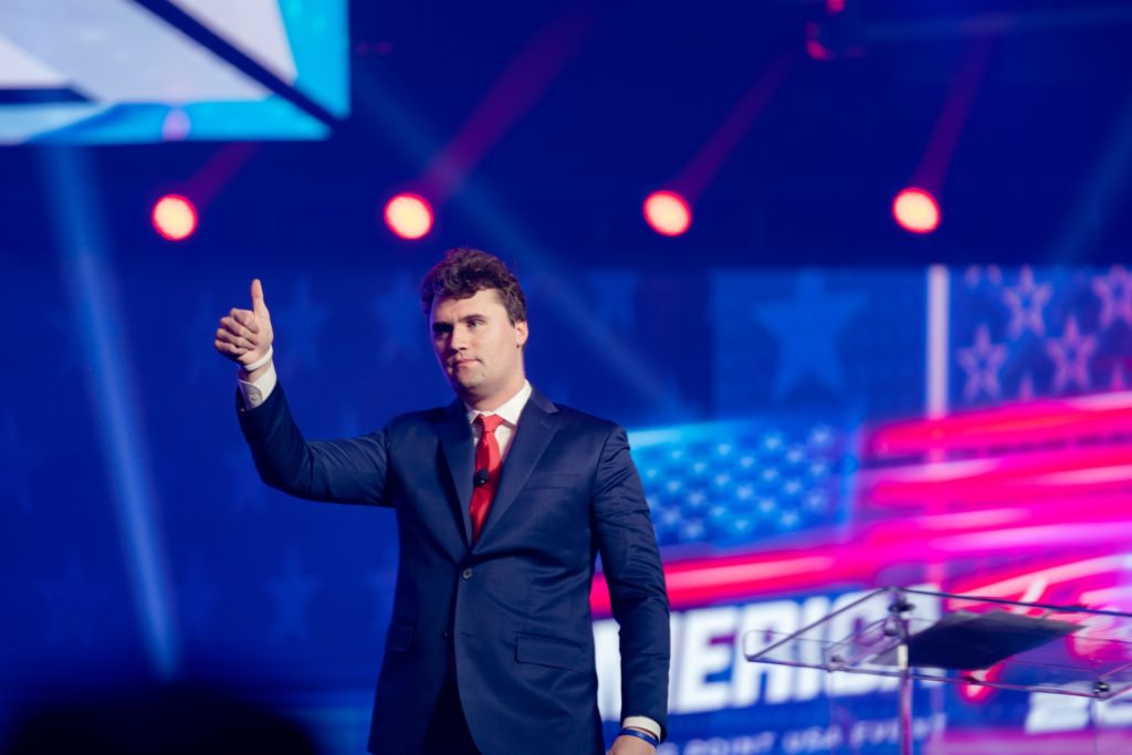 Turning Point USA's AmericaFest 2021 Charlie Kirk thumbs up