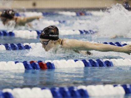 Louisville's Kelsi Worrell swims to a win in the 200-yard butterfly at the NCAA women's swimming and diving championships at Georgia Tech Saturday, March 19, 2016, in Atlanta.