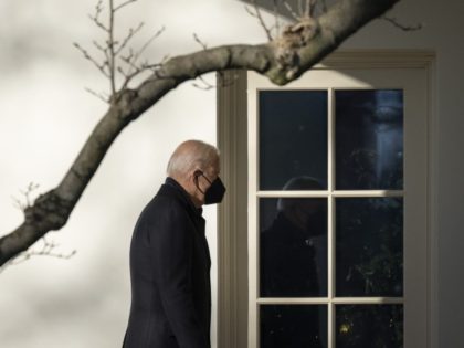 WASHINGTON, DC - DECEMBER 20: U.S. President Joe Biden exits Marine One on the South Lawn and walks to the Oval Office of the White House December 20, 2021 in Washington, DC. Biden spent the weekend in Wilmington, Delaware.