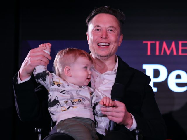 NEW YORK, NEW YORK - DECEMBER 13: Elon Musk and son X Æ A-12 on stage TIME Person of the