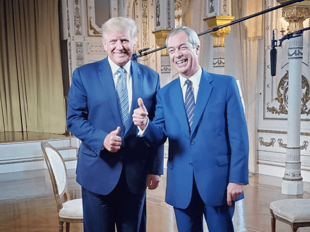 Former President Donald J Trump (L) and former Brexit Party and UKIP leader Nigel Farage (R) posing in Mar-a-Lago, Florida, USA, ahead of GB News interview entitled, Farage: The Trump Interview, which aired on December 1st, 2021, on GB News (Photo credit: Nigel Farage/Instagram)