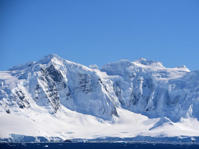 View of a glacier at Chiriguano Bay in South Shetland Islands, Antarctica on November 07,