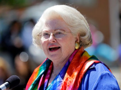 FILE - Attorney Sarah Weddington speaks during a women's rights rally on Tuesday, June 4,