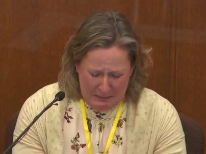 In this screen grab from video, former Brooklyn Center Police Officer Kim Potter becomes emotional as she testifies in court, Friday, Dec. 17, 2021 at the Hennepin County Courthouse in Minneapolis, Minn. Potter is charged with first and second-degree manslaughter in the April 11 shooting of Daunte Wright, a 20-year-old …