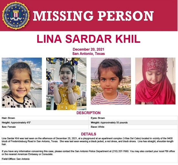 Police continue the search for Lina Sardar Khil in San Antonio. (FBI Flyer)