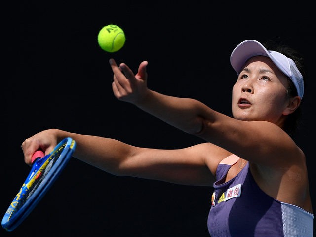 FILE - China's Peng Shuai serves to Japan's Nao Hibino during their first round singles match at the Australian Open tennis championship in Melbourne, Australia, on Jan. 21, 2020. The stand the women's professional tennis tour is taking in China over concern about Grand Slam doubles champion Peng Shuai's well-being …