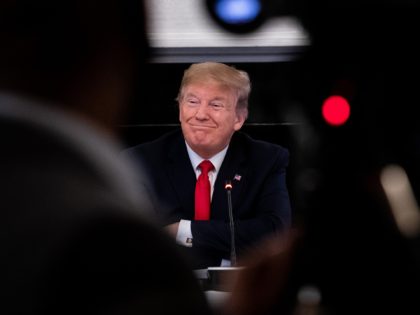WASHINGTON, DC - MAY 29: U.S. President Donald Trump speaks during a meeting with industry executives on the reopening of the U.S. economy in the State Dining Room May 29, 2020 in Washington, DC. Trump also answered questions on developments in Minneapolis following the death of George Floyd. (Photo by …