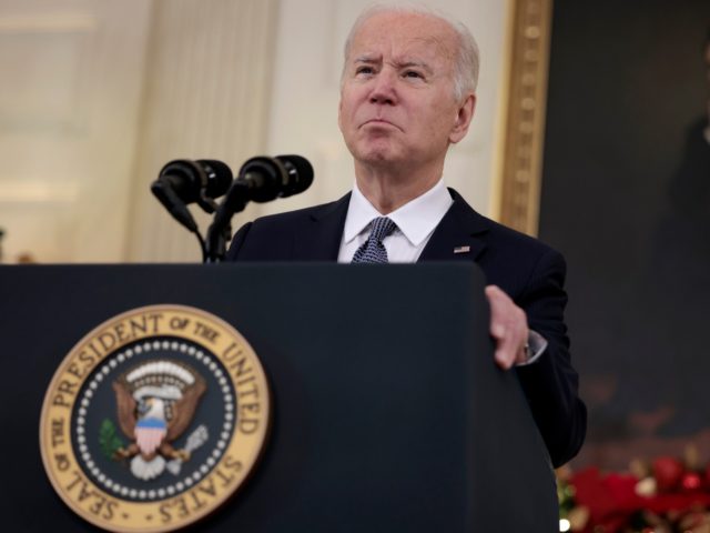 WASHINGTON, DC - DECEMBER 03: U.S. President Joe Biden delivers remarks on the November jobs report in the State Dining Room of the White House on December 03, 2021 in Washington, DC. According to the U.S. Labor Department, the economy added 210,000 jobs in November and the unemployment rate fell …