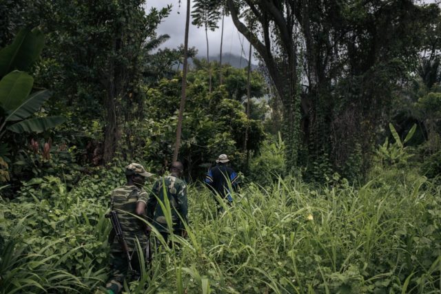 File picture from May 2021 of a Congolese army patrol in the forested mountains of Rwenzor