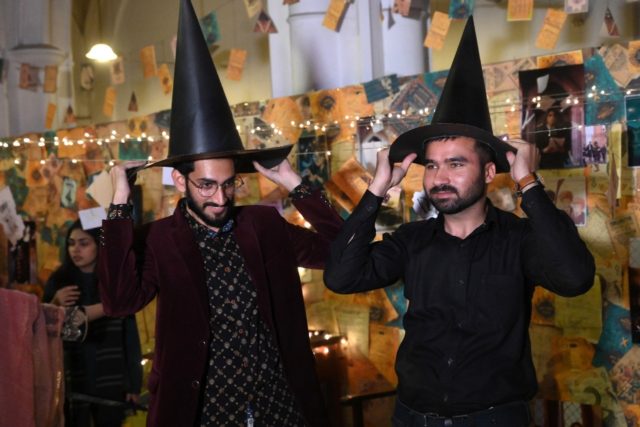 Visitors enjoy a Harry Potter festival at the Government College University (GCU) campus i