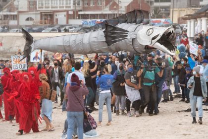 In Cape Town protesters held up the peace symbol and brandished a giant model snoek fish t