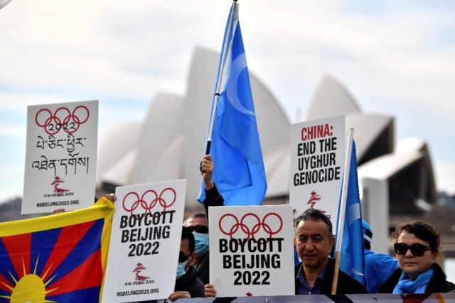Protesters in Sydney call on the Australian government to boycott the 2022 Beijing Winter Olympics over China's human rights record