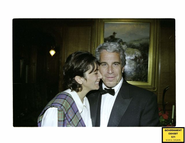 This undated trial evidence image obtained December 8, 2021, from the US District Court for the Southern District of New York shows American financier Jeffrey Epstein and British socialite Ghislaine Maxwell, who is on trial in Manhattan