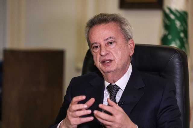 Lebanon's Central Bank Governor Riad Salameh speaks with AFP in an interview in his Beirut