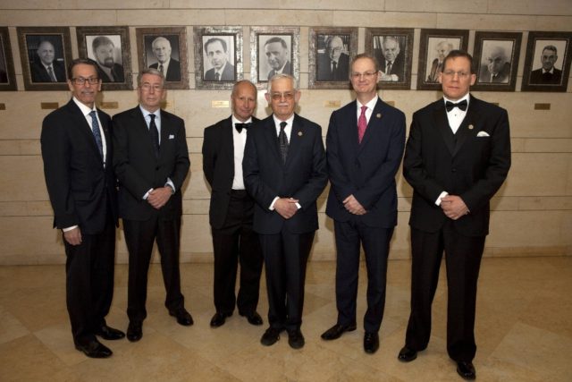 Charles Lieber (R) during a ceremony in Israel where he was awarded the 2012 Wolf Prize f