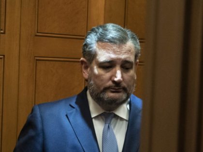 WASHINGTON, DC - AUGUST 07: Senator Ted Cruz (R-TX) rides in an elevator near the Senate Chamber during a vote at the U.S. Capitol on August 7, 2021, in Washington, DC. The Senate will vote on amendments for the legislative text of the $1 trillion infrastructure bill ahead of August …