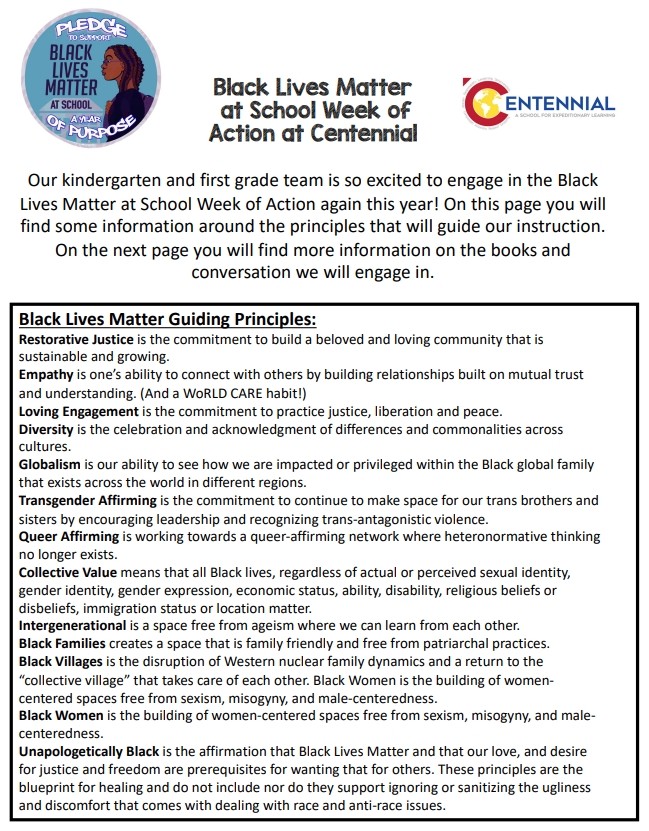 Centennial Elementary School BLM Guiding Principles. (Centennial Elementary School / PDE).