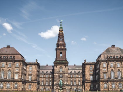 Front view of Christiansborg Palace where is now Denish government building. Baroque architecture.