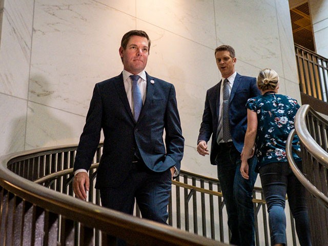 WASHINGTON, DC - OCTOBER 04: Rep. Eric Swalwell (D-CA) arrives for a closed door briefing with Intelligence Community Inspector General Michael Atkinson before the House Intelligence Committee on October 4, 2019 in Washington, DC. Atkinson is on the Hill to discuss a whistleblower complaint regarding a phone conversation between President Donald Trump and a foreign leader. (Photo by Pete Marovich/Getty Images)