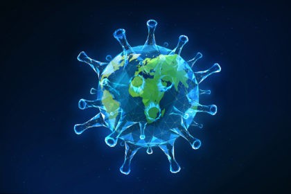 3D Rendering of planet Earth made to look like a virus cell.