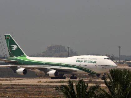 An Iraqi Airways Boeing 747 cargo aircraft is pictured on the tarmac of Baghdad's international airport following its reopening on July 23, 2020, after a closure since March forced by the coronavirus pandemic restrictions, aimed at preventing the spread of the deadly COVID-19 illness in Iraq. (Photo by AHMAD AL-RUBAYE …