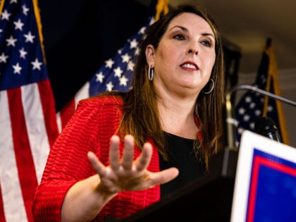WASHINGTON, DC - NOVEMBER 09: RNC Chairwoman Ronna McDaniel speaks during a press conference at the Republican National Committee headquarters on November 9, 2020 in Washington, DC. Trump campaign and Republican Party officials continued to push theories of voter intimidation, fraud, and illegal votes but were unable to provide proof …