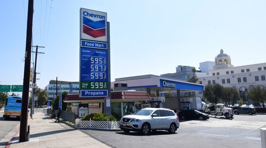 Some of the highest gas prices in town are posted on a signboard at a gas station in downtown Los Angeles, California on June 22, 2021, as gasoline prices rise. (Photo by Frederic J. BROWN / AFP) (Photo by FREDERIC J. BROWN/AFP via Getty Images)