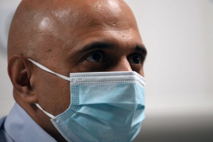 LEEDS, ENGLAND - OCTOBER 02: Health Secretary Sajid Javid during a visit to Leeds General Infirmary on October 2, 2021 in Leeds, England. This year's Conservative Party Conference returns as a hybrid of in-person and online events after last year it was changed to a virtual event due to the …