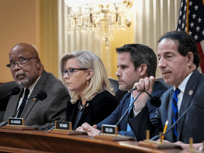 (L-R) Rep. Bennie Thompson (D-MS), chair of the select committee investigating the January 6 attack on the Capitol, speaks as Rep. Liz Cheney (R-WY), vice-chair of the select committee investigating the January 6 attack on the Capitol, Rep. Adam Kinzinger (R-IL) and Rep. Jamie Raskin (D-MD) listen during a committee …